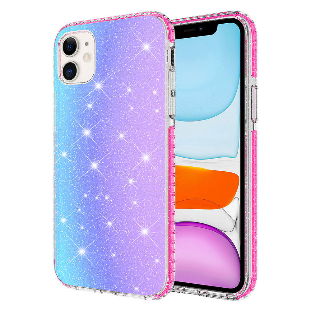 Apple iPhone 11 Kılıf Parlak Renk Geçişli Zore Velle Kapak Pembe Koyu