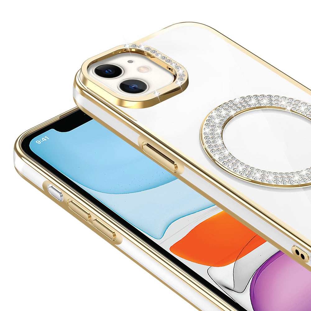 Apple iPhone 11 Kılıf Pırlanta Taş Tasarımlı M-safe Şarj Özellikli Zore Karetta Silikon Kapak Siyah