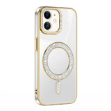 Apple iPhone 11 Kılıf Pırlanta Taş Tasarımlı M-safe Şarj Özellikli Zore Karetta Silikon Kapak Rose Gold
