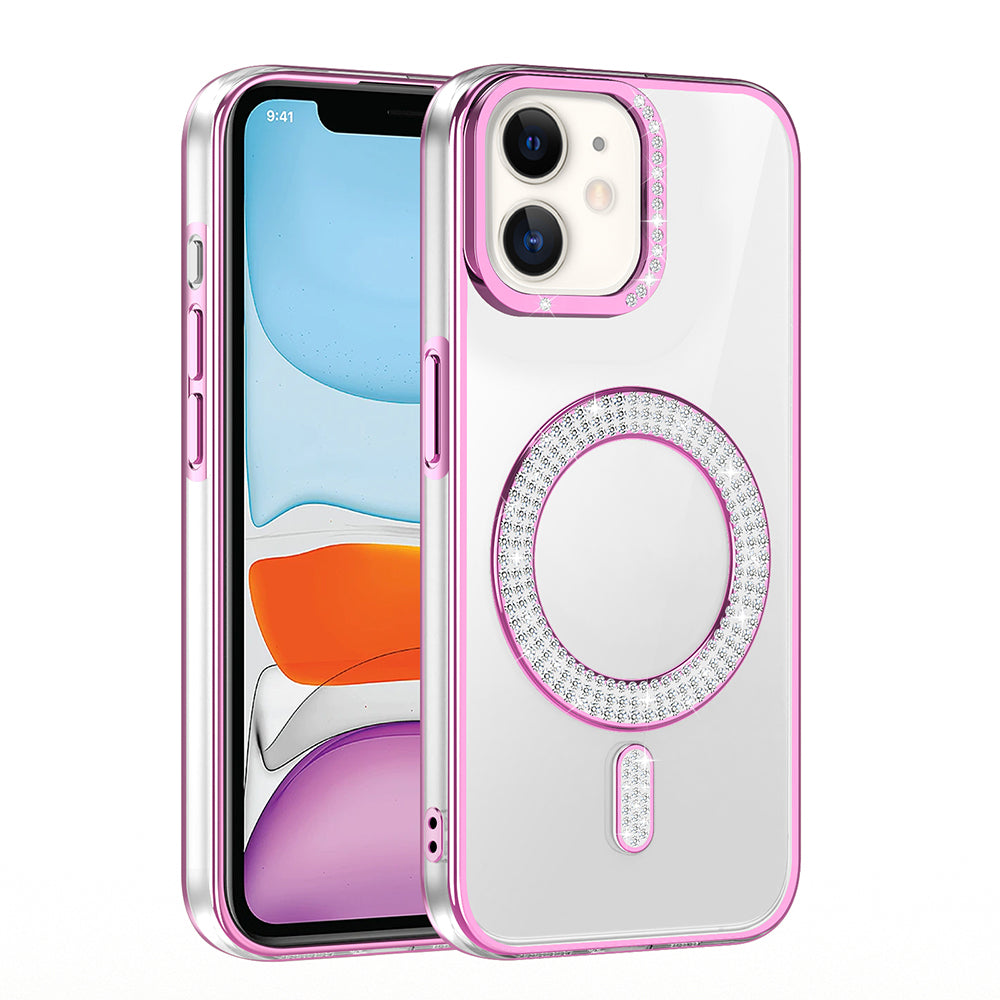 Apple iPhone 11 Kılıf Pırlanta Taş Tasarımlı M-safe Şarj Özellikli Zore Karetta Silikon Kapak Mor