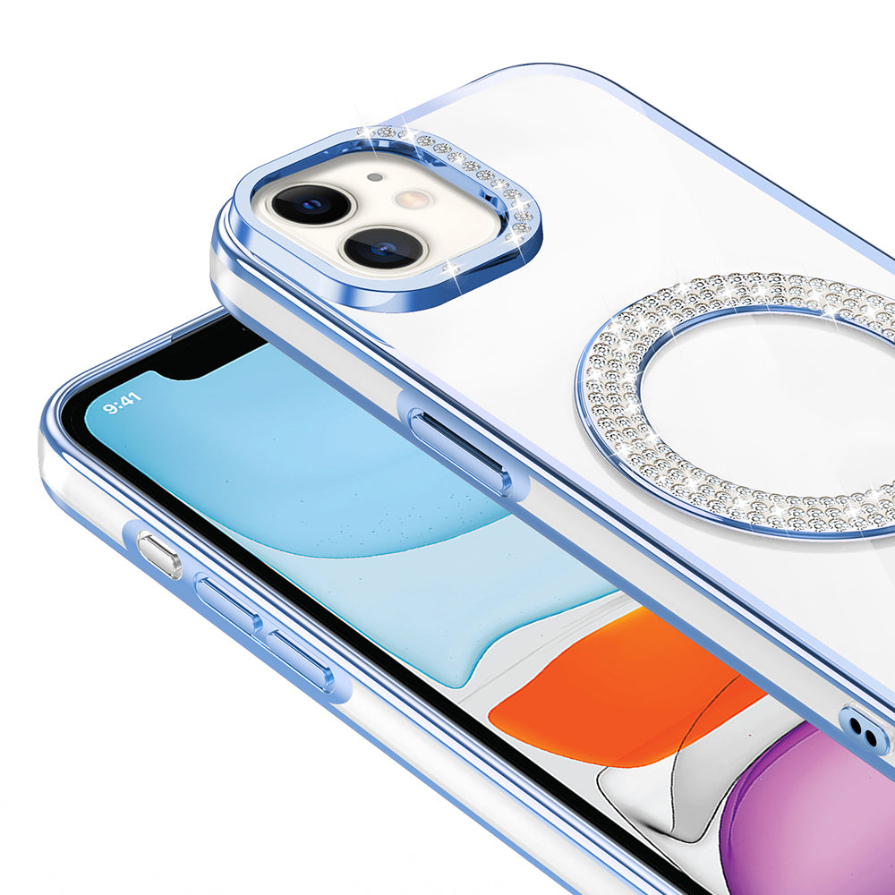 Apple iPhone 11 Kılıf Pırlanta Taş Tasarımlı M-safe Şarj Özellikli Zore Karetta Silikon Kapak Rose Gold