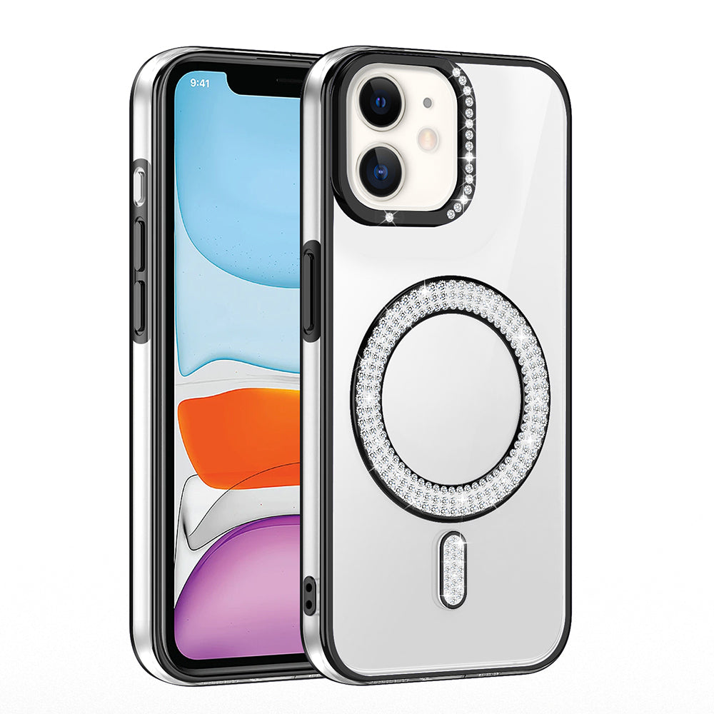 Apple iPhone 11 Kılıf Pırlanta Taş Tasarımlı M-safe Şarj Özellikli Zore Karetta Silikon Kapak Gold