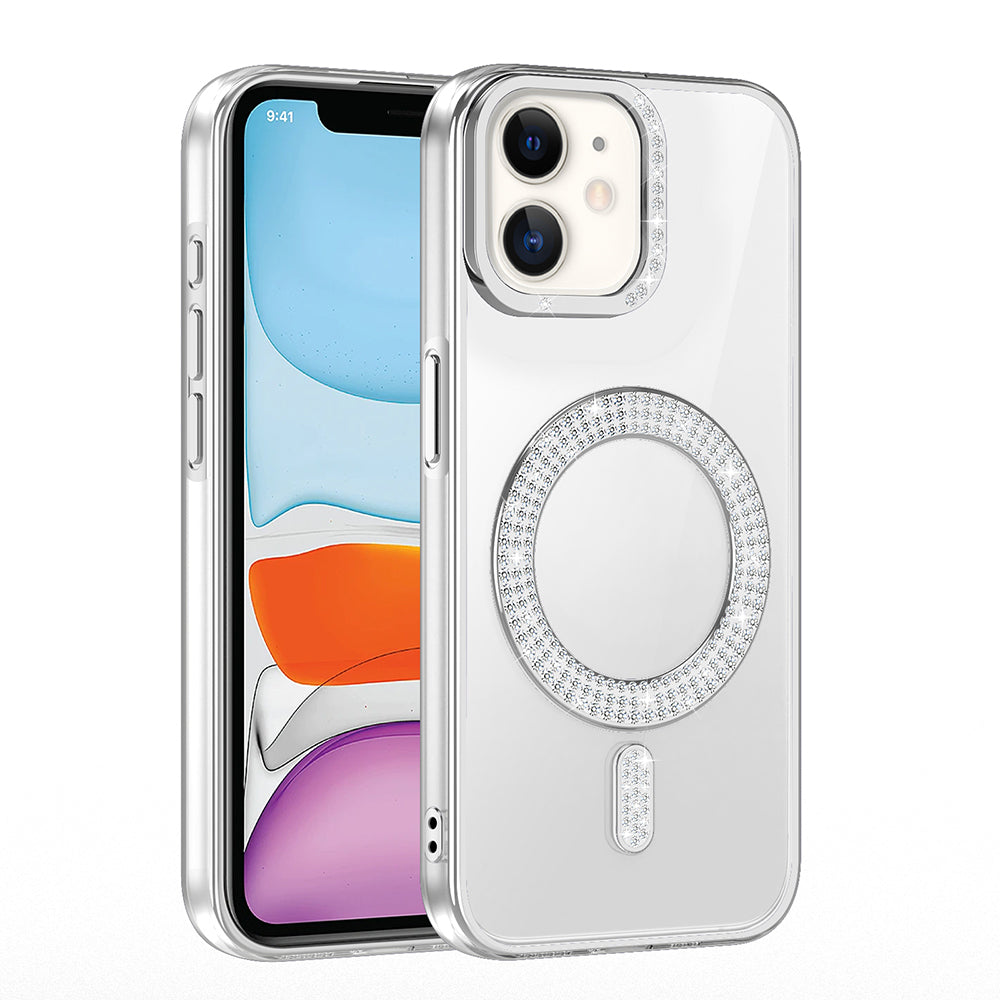 Apple iPhone 11 Kılıf Pırlanta Taş Tasarımlı M-safe Şarj Özellikli Zore Karetta Silikon Kapak Gold