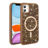 Apple iPhone 11 Kılıf Pırlanta Tasarımlı M-safe Şarj Özellikli Zore Mozaik Silikon Kapak Desert Titanyum