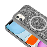 Apple iPhone 11 Kılıf Pırlanta Tasarımlı M-safe Şarj Özellikli Zore Mozaik Silikon Kapak Siyah