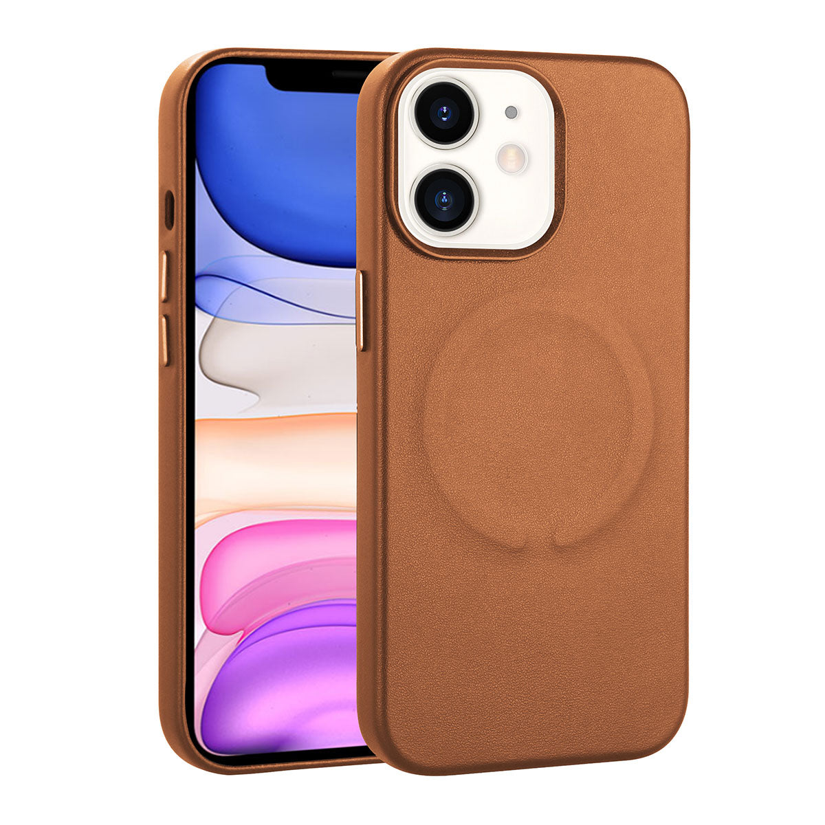 Apple iPhone 11 Kılıf PU Deri M-safe Wireless Şarj Özellikli Zore Derix Kapak Kahverengi