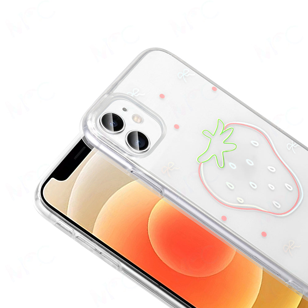 Apple iPhone 11 Kılıf Şeffaf Figürlü Zore Folk Sert Kapak Çilek