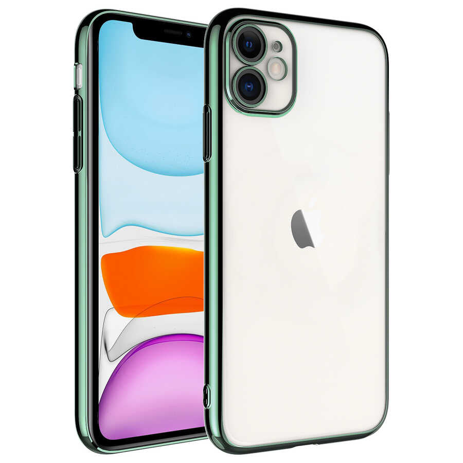 Apple iPhone 11 Kılıf Sert PC Renkli Çerçeveli Zore Riksos Kapak Rose Gold