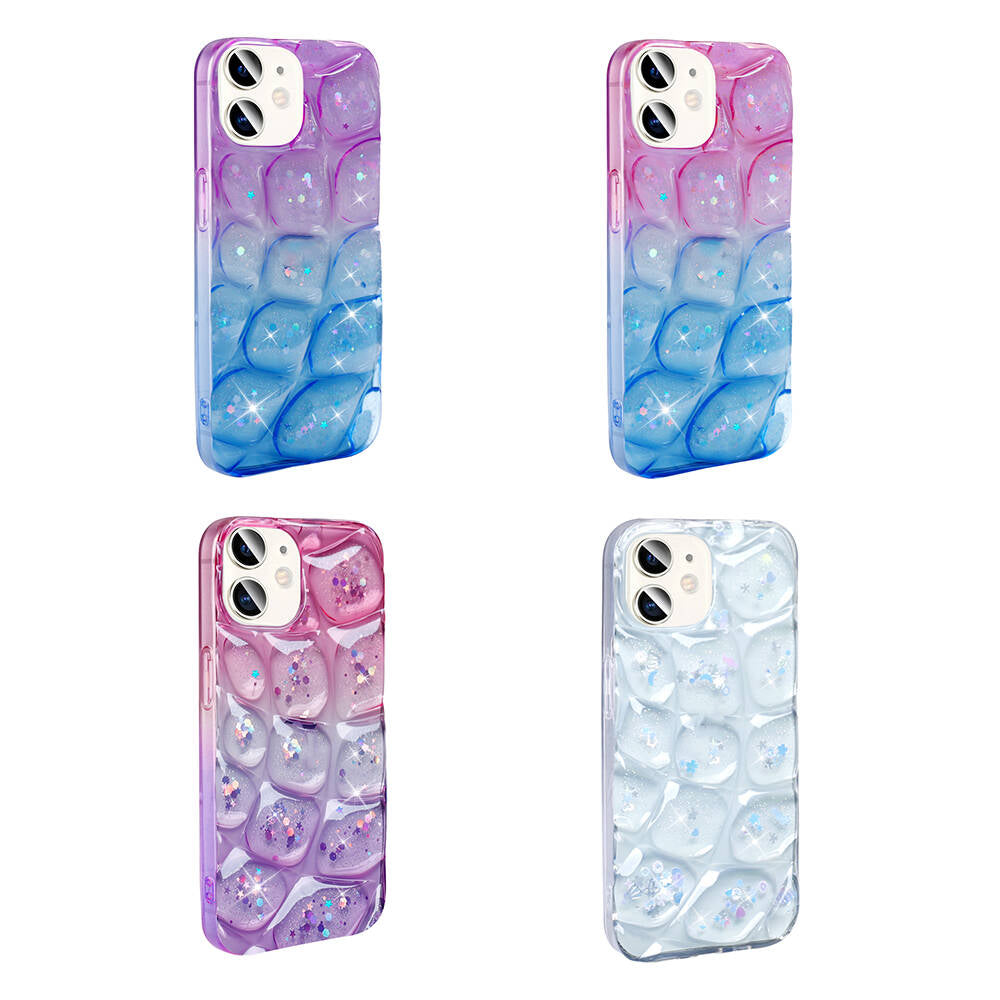 Apple iPhone 11 Kılıf Simli 3D Desenli Zore Hacar Kapak Pembe-Mavi