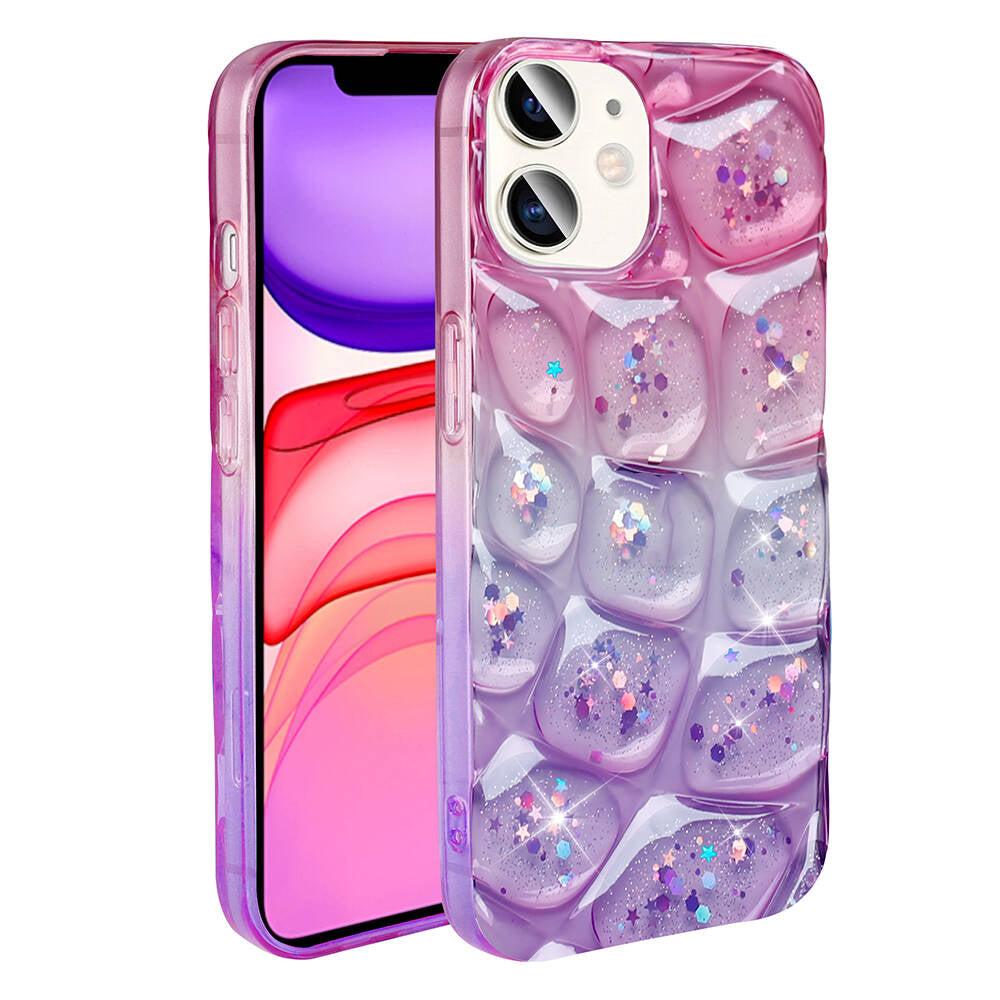 Apple iPhone 11 Kılıf Simli 3D Desenli Zore Hacar Kapak Pembe-Mavi