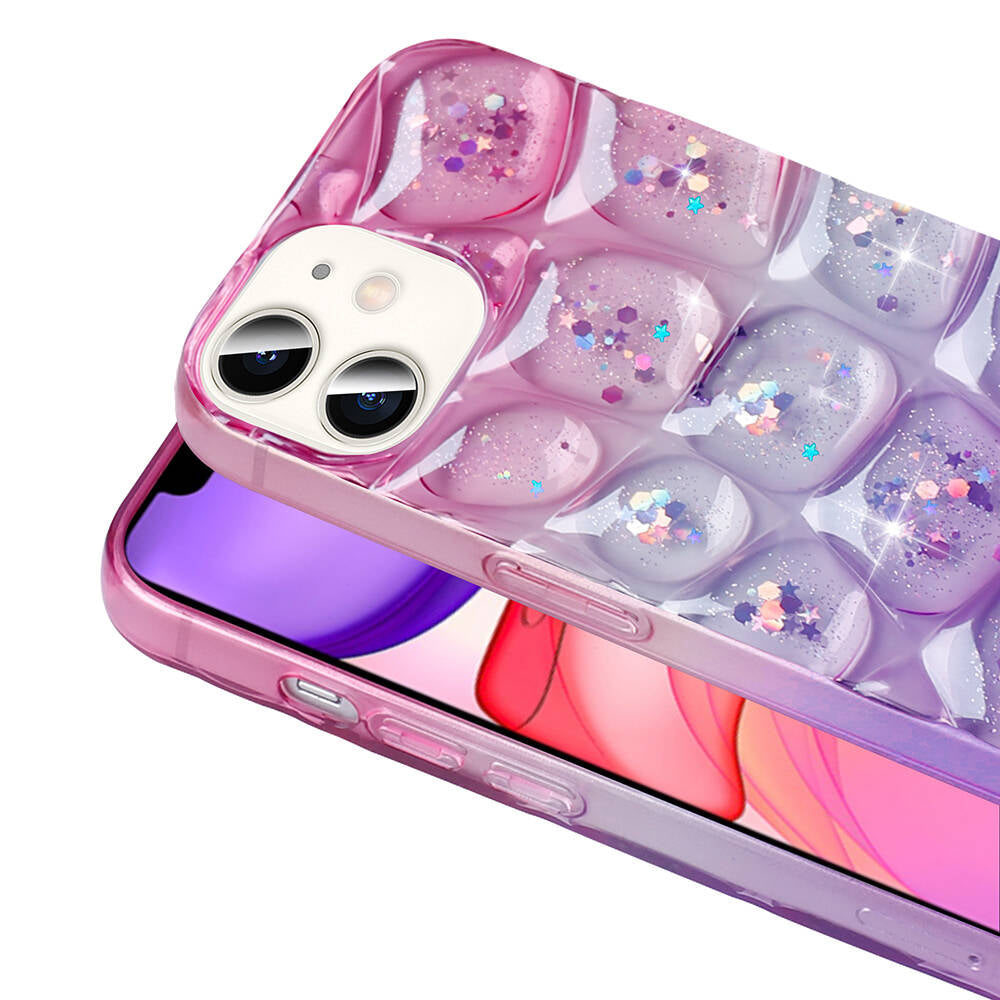 Apple iPhone 11 Kılıf Simli 3D Desenli Zore Hacar Kapak Pembe-Mavi