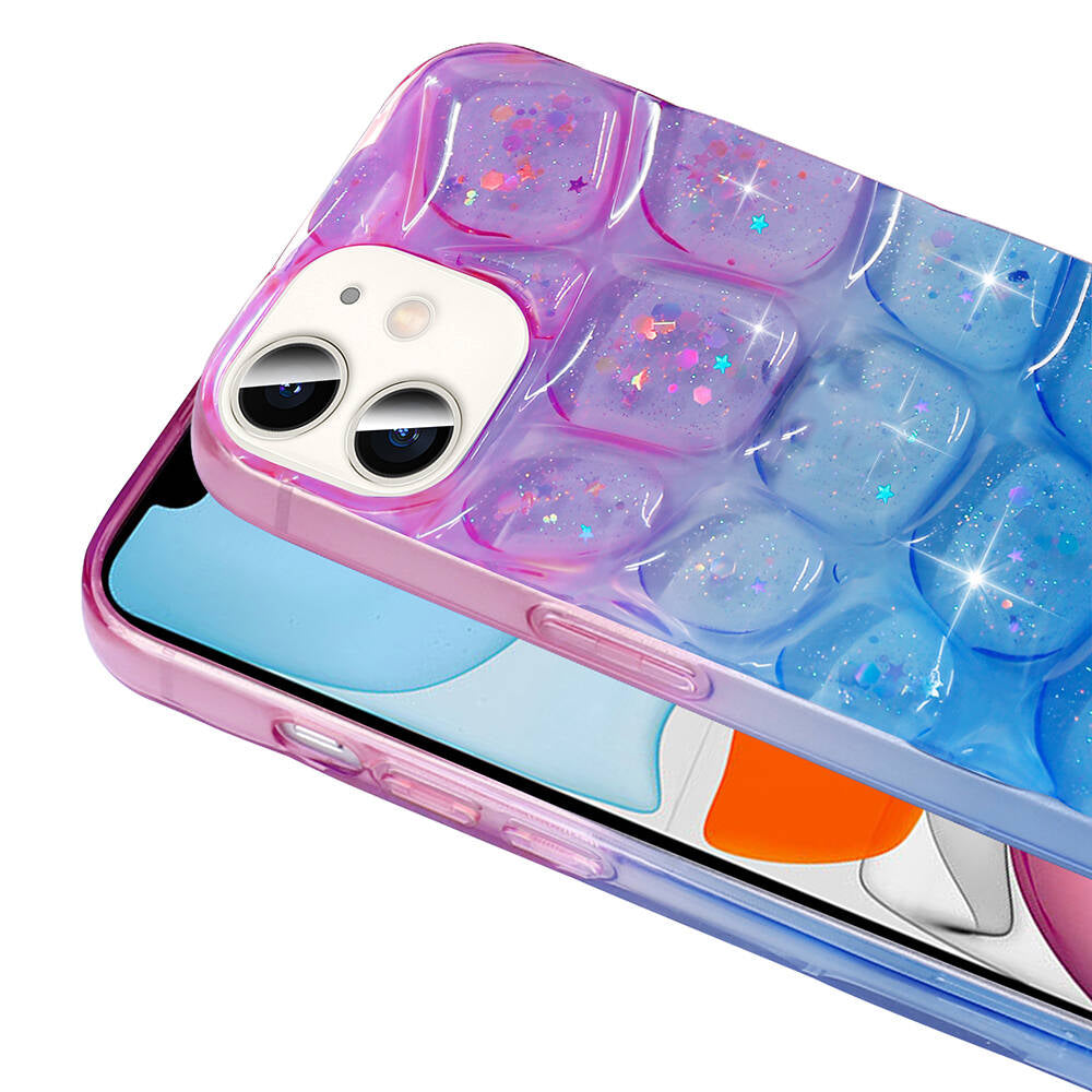 Apple iPhone 11 Kılıf Simli 3D Desenli Zore Hacar Kapak Pembe-Mor