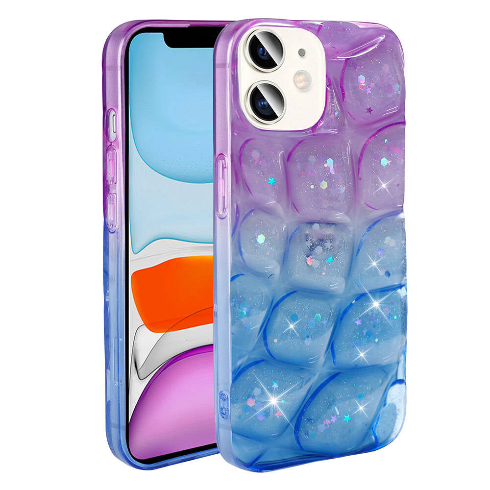 Apple iPhone 11 Kılıf Simli 3D Desenli Zore Hacar Kapak Pembe-Mavi