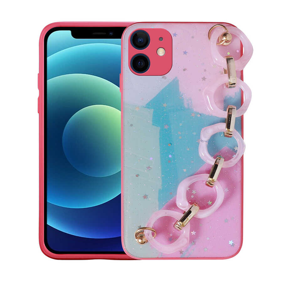 Apple iPhone 11 Kılıf Simli Desenli El Askılı Tutacaklı Zore Elsa Silikon Kapak Yeşil