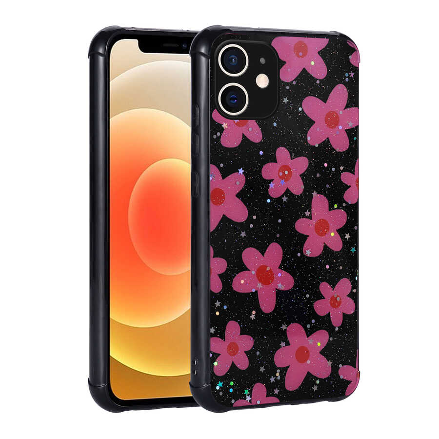 Apple iPhone 11 Kılıf Simli Desenli Kamera Korumalı Parlak Zore Popy Kapak Çiçek