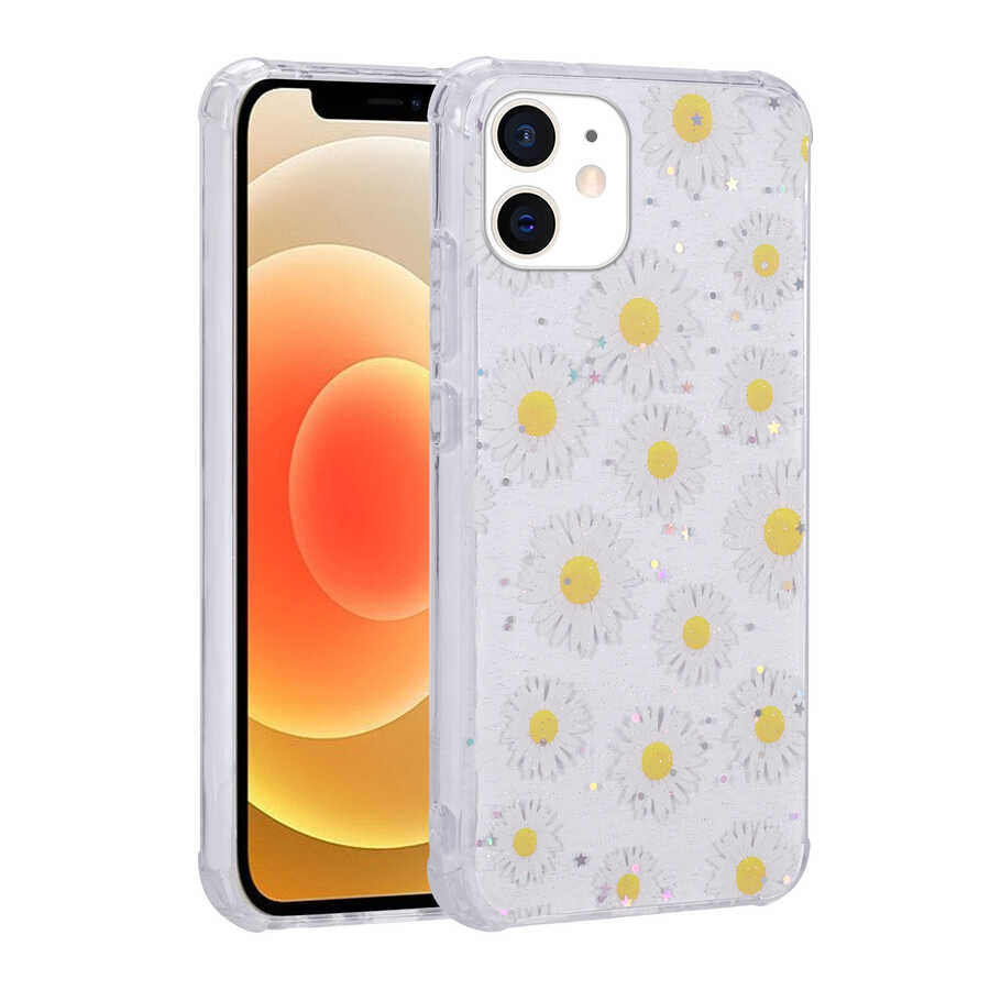 Apple iPhone 11 Kılıf Simli Desenli Kamera Korumalı Parlak Zore Popy Kapak Papatya