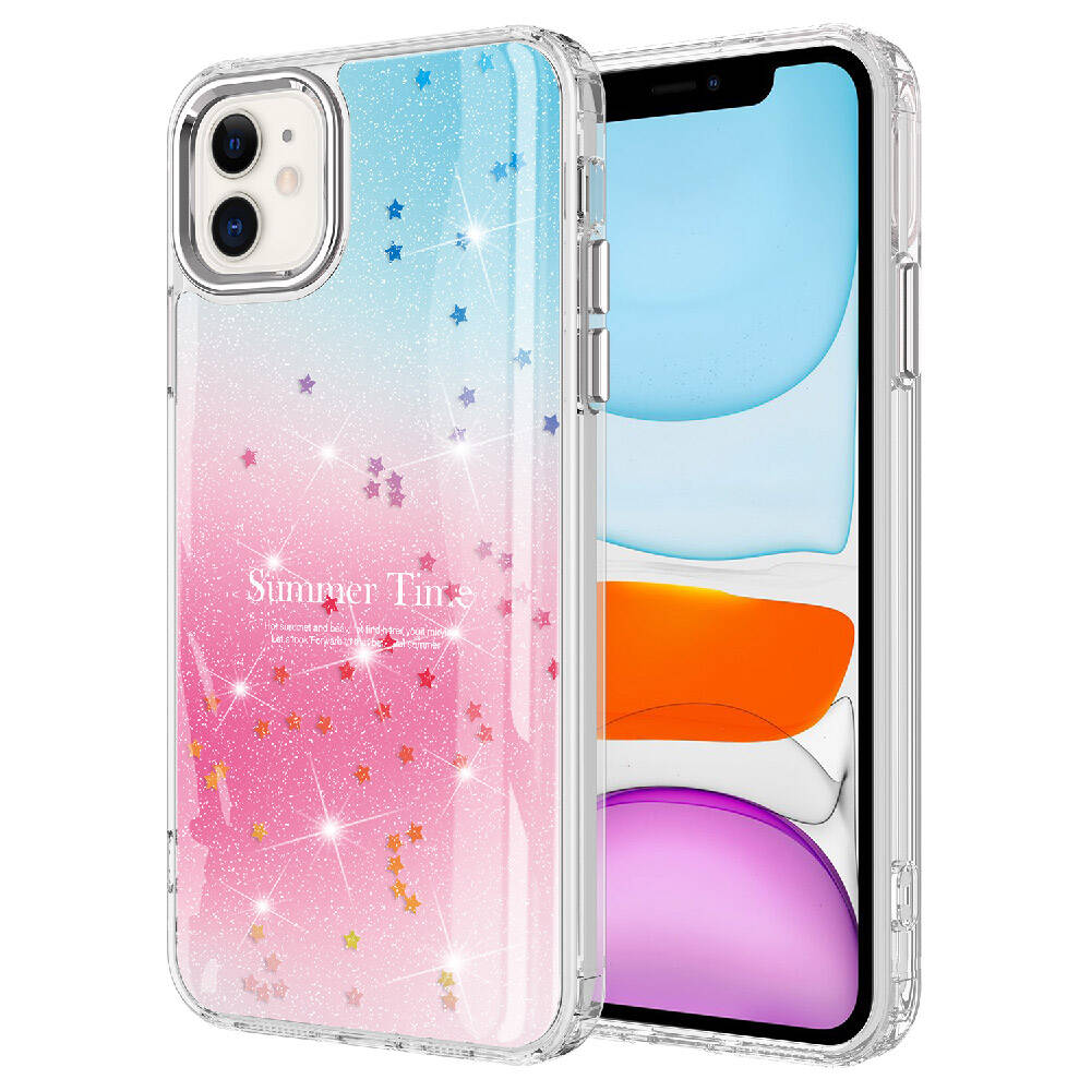 Apple iPhone 11 Kılıf Simli Desenli Parlak Zore Task Kapak Mavi