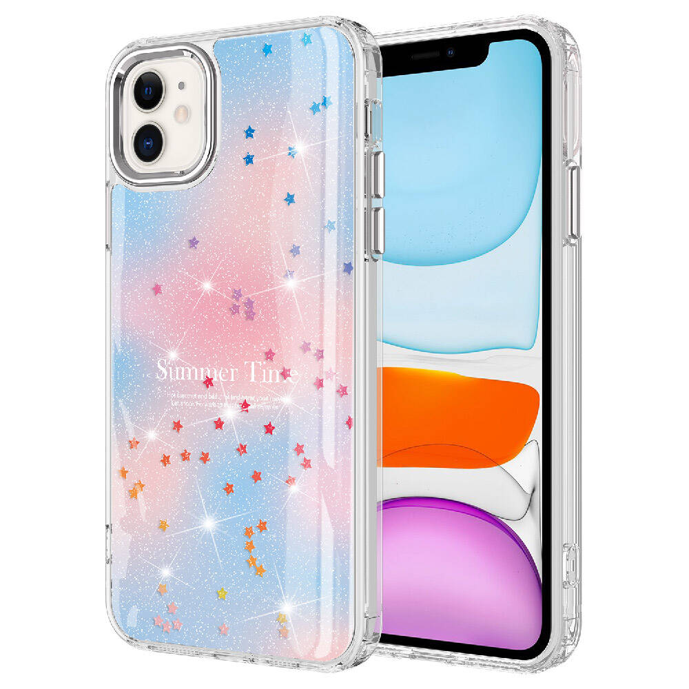 Apple iPhone 11 Kılıf Simli Desenli Parlak Zore Task Kapak Mavi