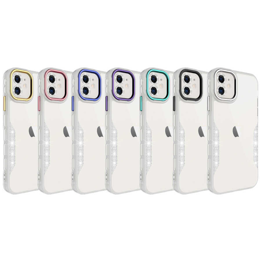 Apple iPhone 11 Kılıf Simli ve Lens Korumalı Zore Pano Kapak Mavi