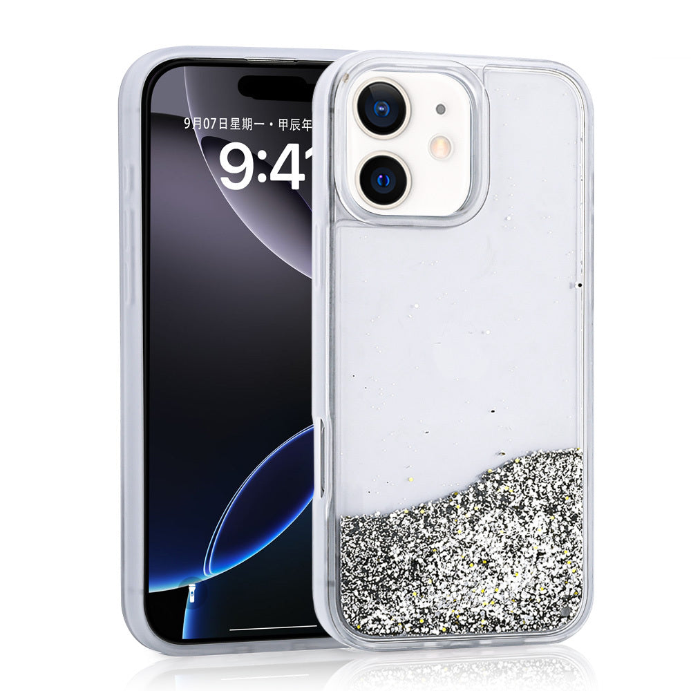 Apple iPhone 11 Kılıf Sıvılı Simli Şeffaf Arka Yüzey Zore Keto Silikon Kapak Mor