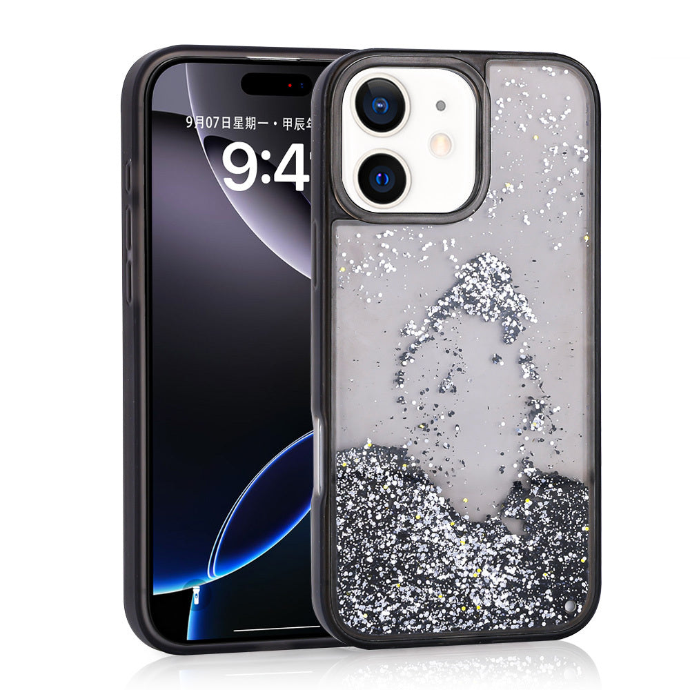Apple iPhone 11 Kılıf Sıvılı Simli Şeffaf Arka Yüzey Zore Keto Silikon Kapak Siyah