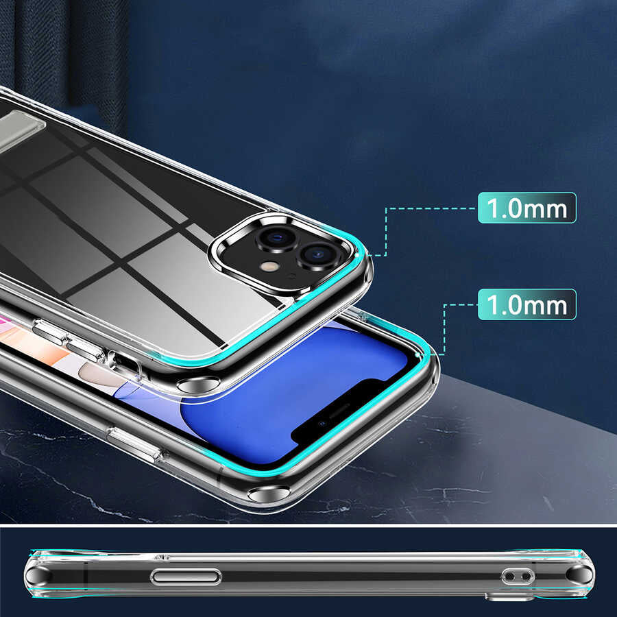 Apple iPhone 11 Kılıf Standlı Şeffaf Silikon Zore L-Stand Kapak Renksiz