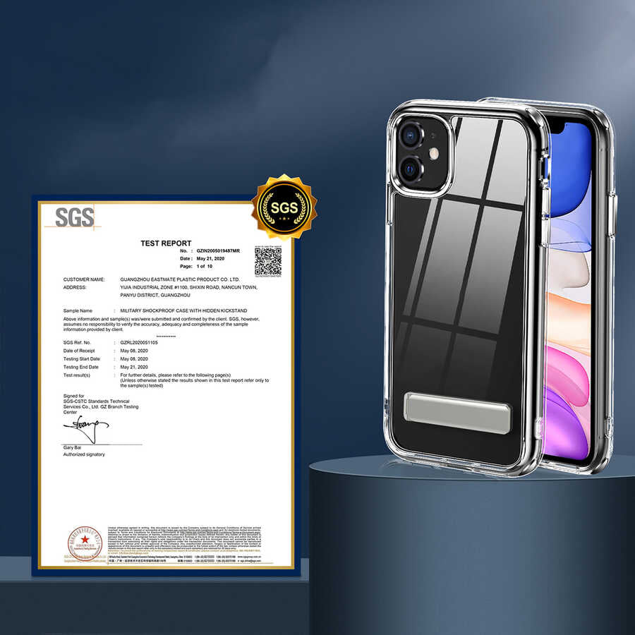 Apple iPhone 11 Kılıf Standlı Şeffaf Silikon Zore L-Stand Kapak Renksiz