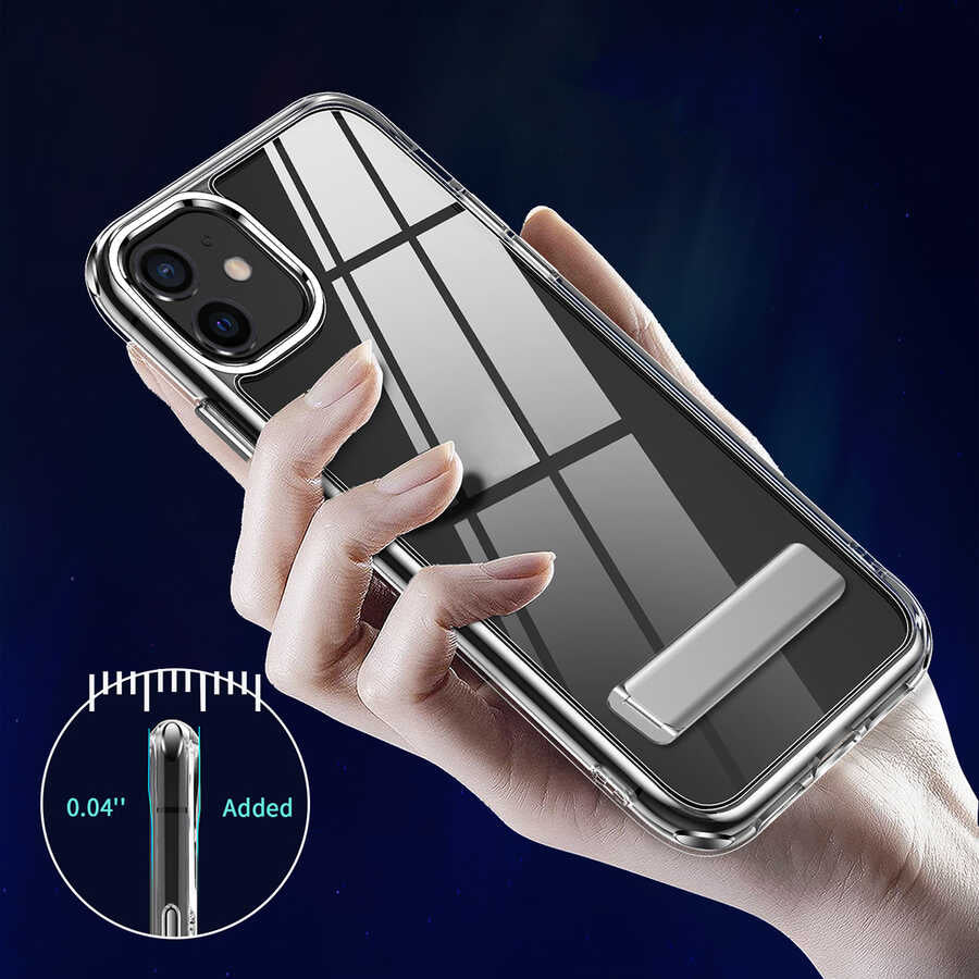 Apple iPhone 11 Kılıf Standlı Şeffaf Silikon Zore L-Stand Kapak Renksiz