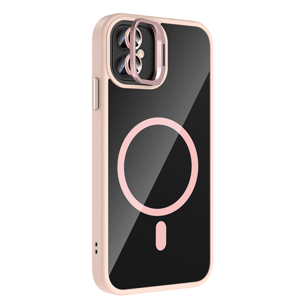 Apple iPhone 11 Kılıf Standlı ve Kamera Lens Hediyeli M-Safe Şarj Özellikli Zore Etro Kapak Desert Titanyum