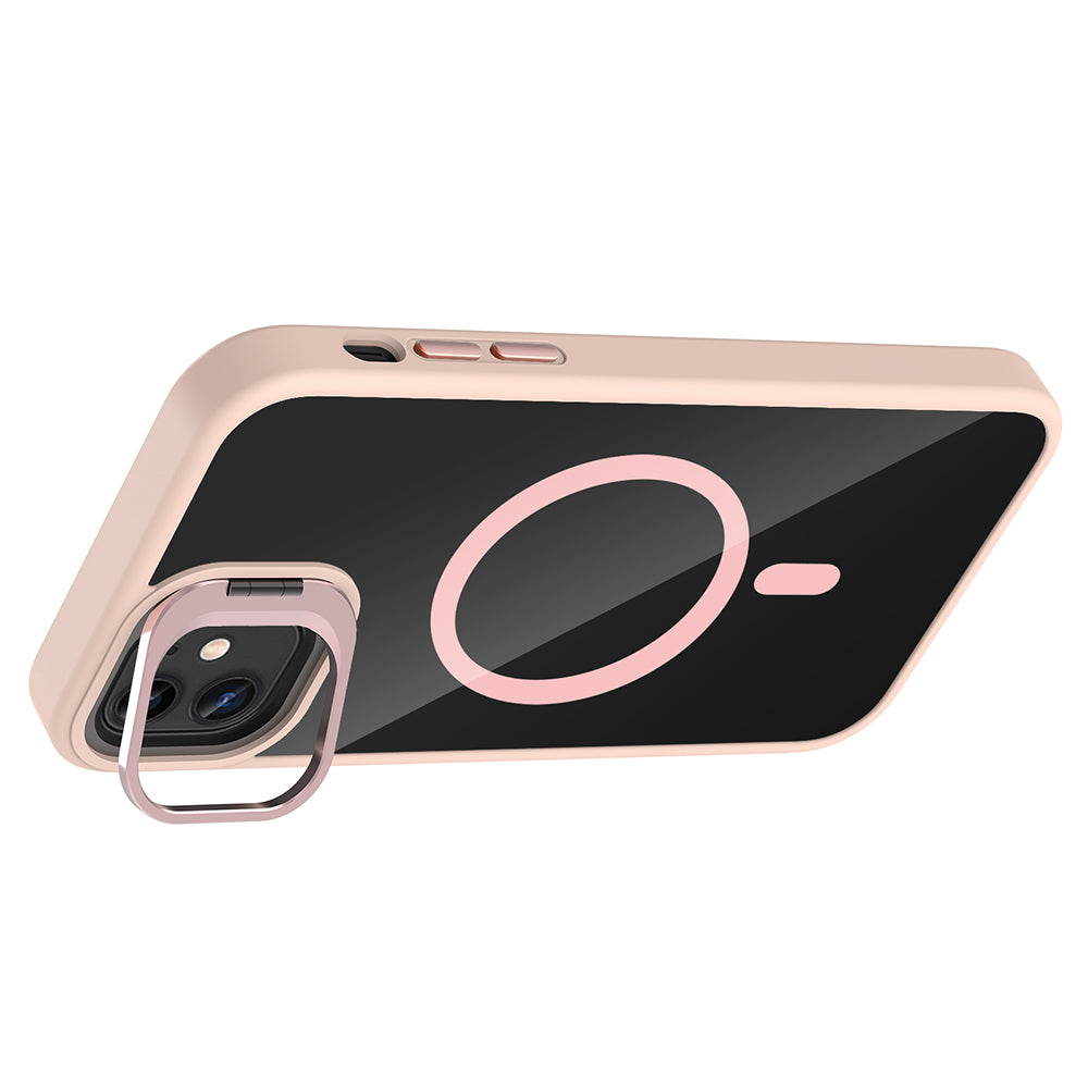 Apple iPhone 11 Kılıf Standlı ve Kamera Lens Hediyeli M-Safe Şarj Özellikli Zore Etro Kapak Gri