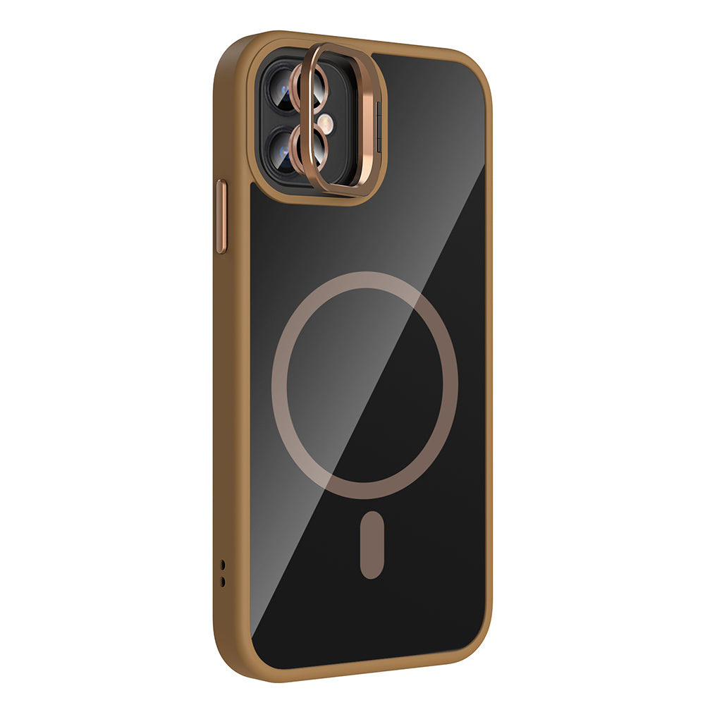 Apple iPhone 11 Kılıf Standlı ve Kamera Lens Hediyeli M-Safe Şarj Özellikli Zore Etro Kapak Desert Titanyum
