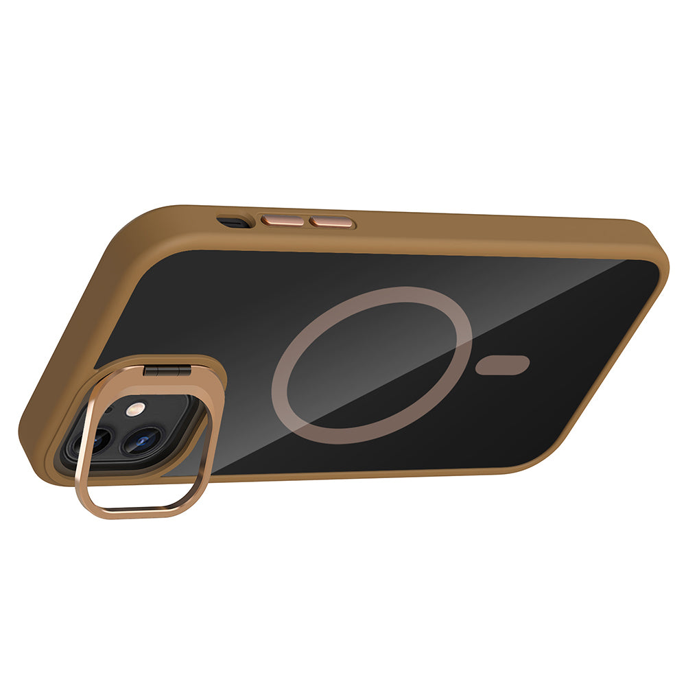 Apple iPhone 11 Kılıf Standlı ve Kamera Lens Hediyeli M-Safe Şarj Özellikli Zore Etro Kapak Siyah