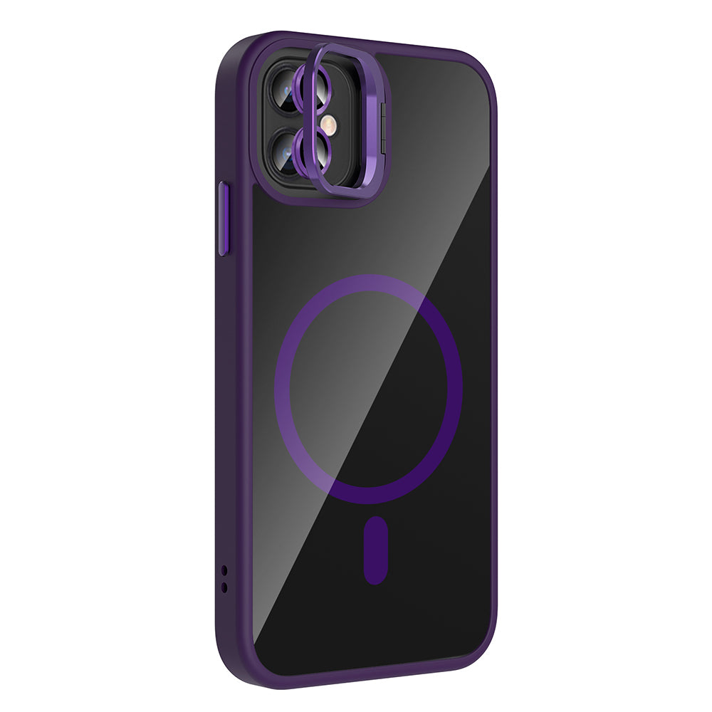 Apple iPhone 11 Kılıf Standlı ve Kamera Lens Hediyeli M-Safe Şarj Özellikli Zore Etro Kapak Desert Titanyum