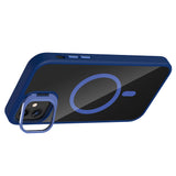 Apple iPhone 11 Kılıf Standlı ve Kamera Lens Hediyeli M-Safe Şarj Özellikli Zore Etro Kapak Lacivert