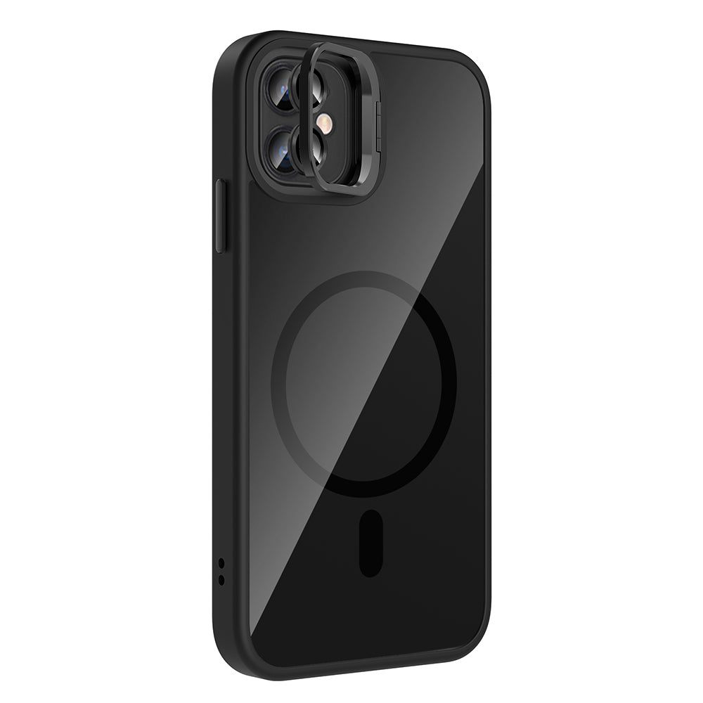 Apple iPhone 11 Kılıf Standlı ve Kamera Lens Hediyeli M-Safe Şarj Özellikli Zore Etro Kapak Lacivert