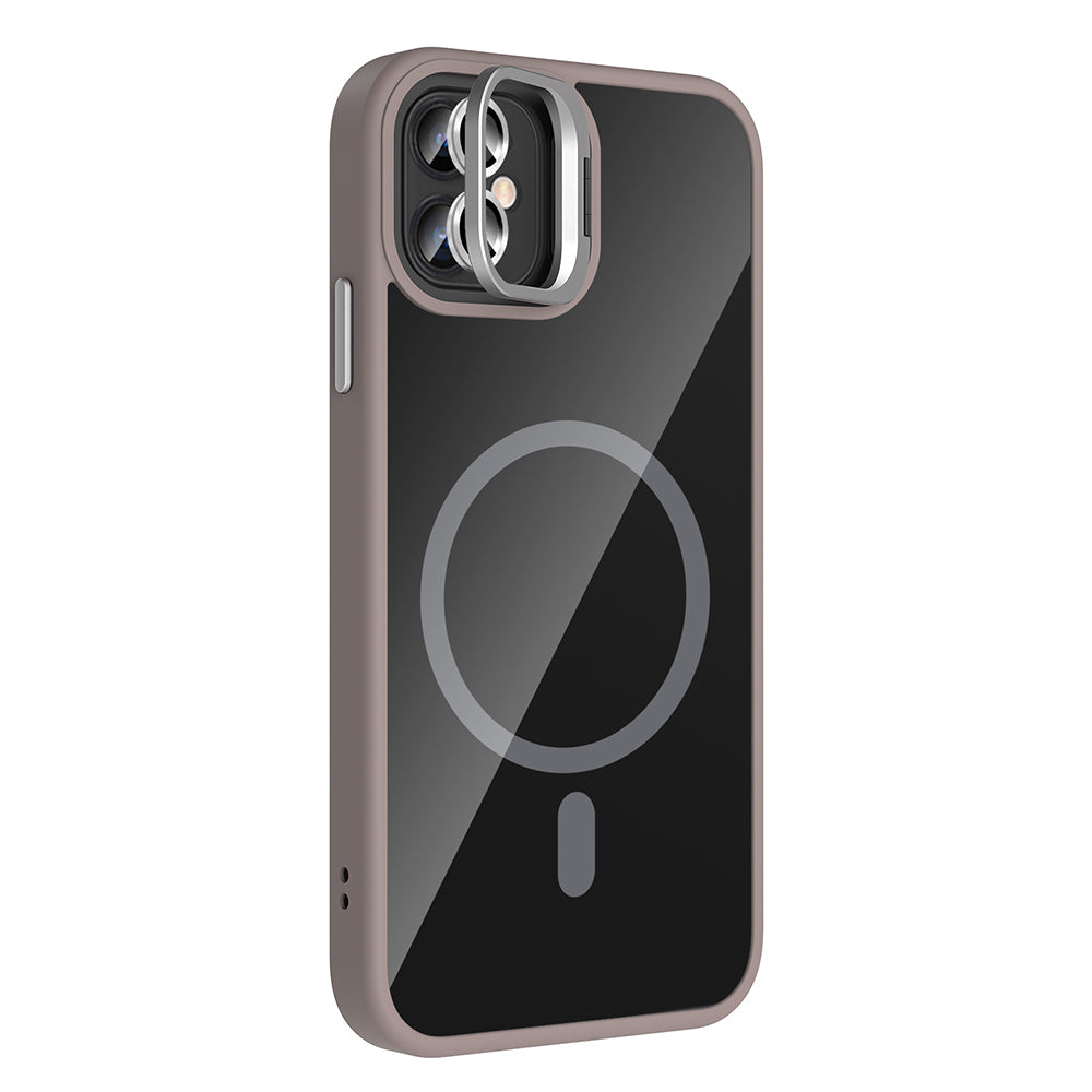Apple iPhone 11 Kılıf Standlı ve Kamera Lens Hediyeli M-Safe Şarj Özellikli Zore Etro Kapak Desert Titanyum