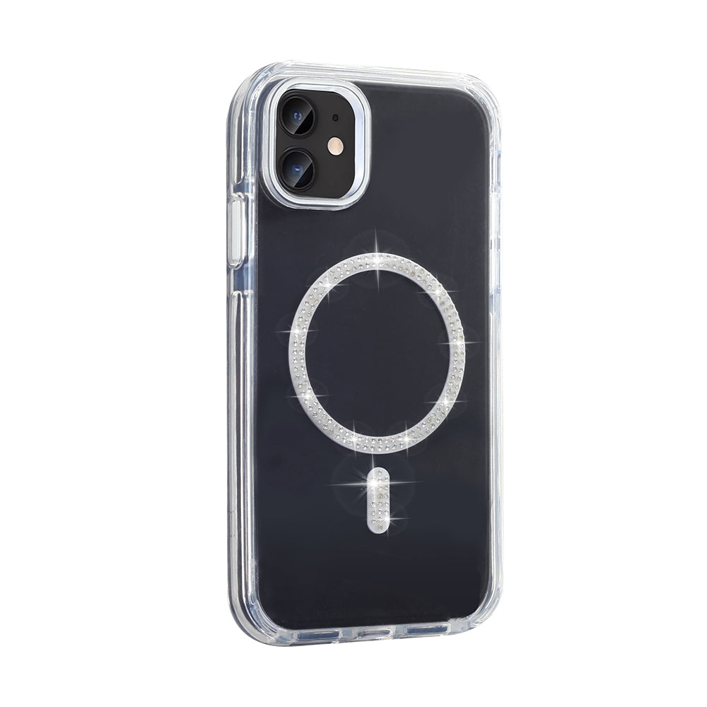 Apple iPhone 11 Kılıf Taşlı Tasarım M-safe Şarj Özellikli Zore Koment Silikon Kapak Gümüş
