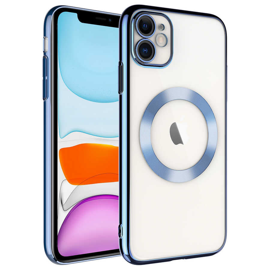 Apple iPhone 11 Kılıf Wireless Şarj Özellikli Sert PC Zore Riksos M-safe Kapak Gümüş