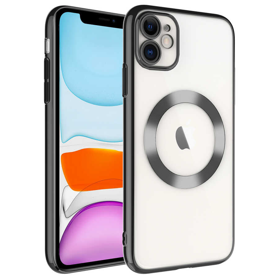 Apple iPhone 11 Kılıf Wireless Şarj Özellikli Sert PC Zore Riksos M-safe Kapak Siyah