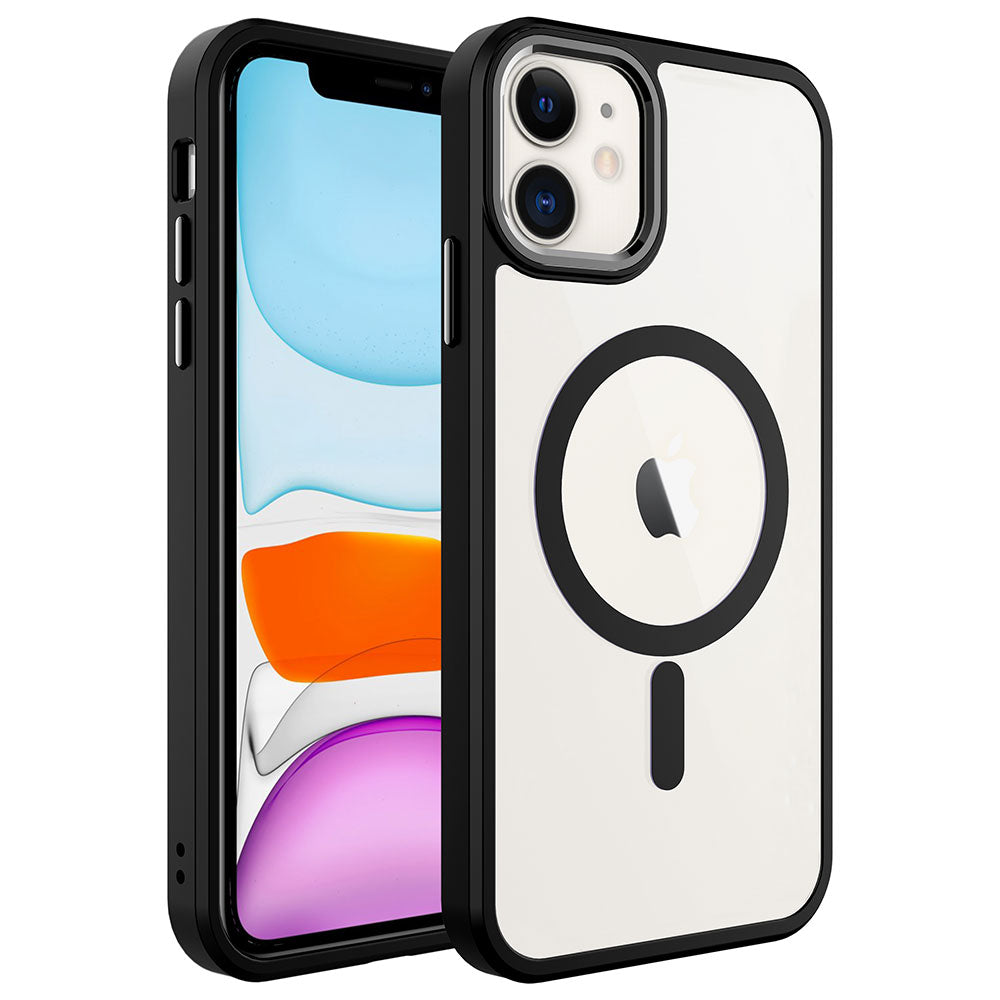 Apple iPhone 11 Kılıf Wireless Şarj Özellikli Zore Krom M-safe Silikon Kapak Siyah
