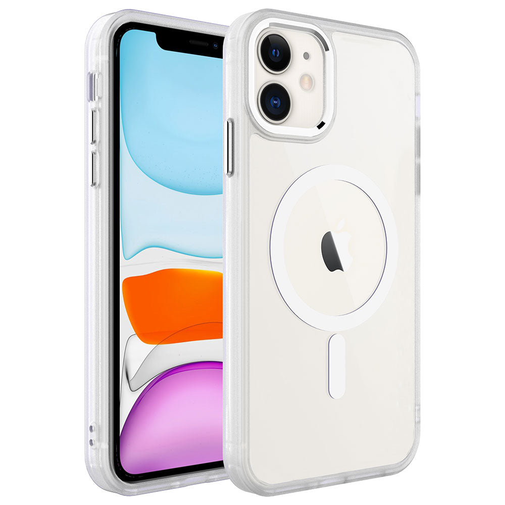Apple iPhone 11 Kılıf Wireless Şarj Özellikli Zore Krom M-safe Silikon Kapak Renksiz