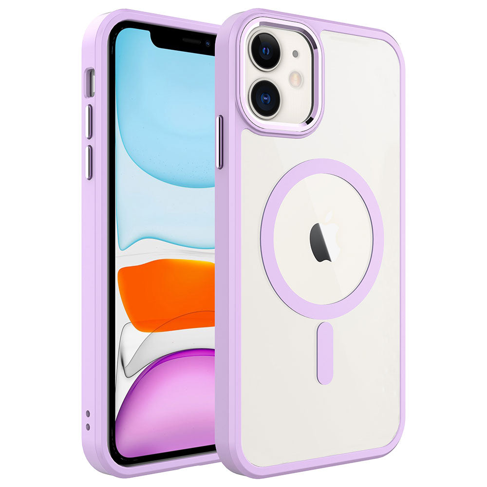 Apple iPhone 11 Kılıf Wireless Şarj Özellikli Zore Krom M-safe Silikon Kapak Pembe Açık