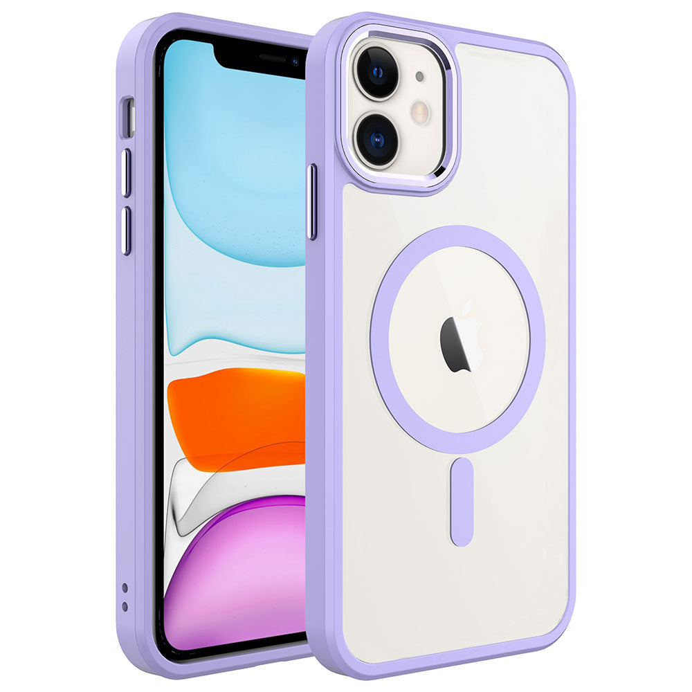 Apple iPhone 11 Kılıf Wireless Şarj Özellikli Zore Krom M-safe Silikon Kapak Lila