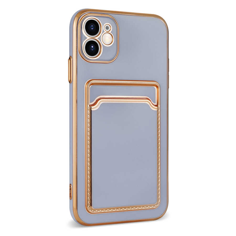 Apple iPhone 11 Kılıf Zore Bark Kartlıklı Kapak Rose Gold