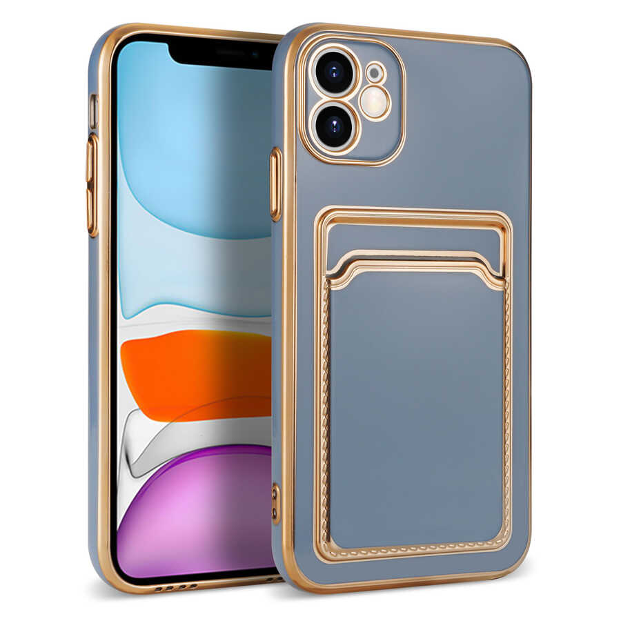 Apple iPhone 11 Kılıf Zore Bark Kartlıklı Kapak Mavi