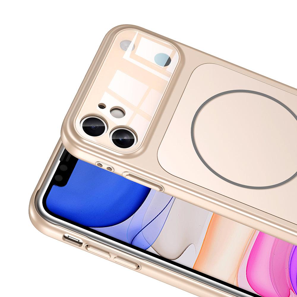 Apple iPhone 11 Kılıf Zore M-Safe Şarj Özellikli Kamera Korumalı Formen Kapak Gold