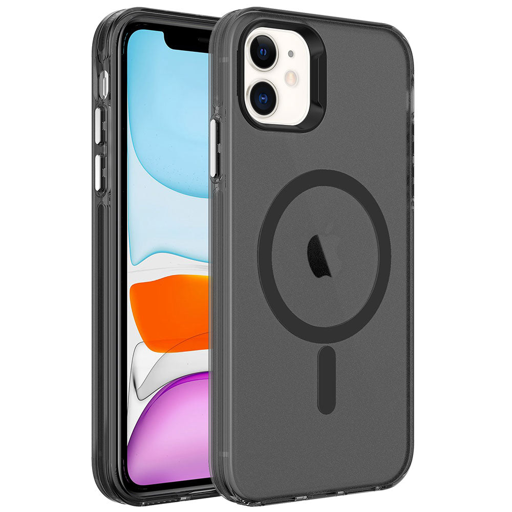 Apple iPhone 11 Kılıf Zore M-safe Şarj Özellikli Buzlu Transparan C-Pro Sert Kapak Siyah