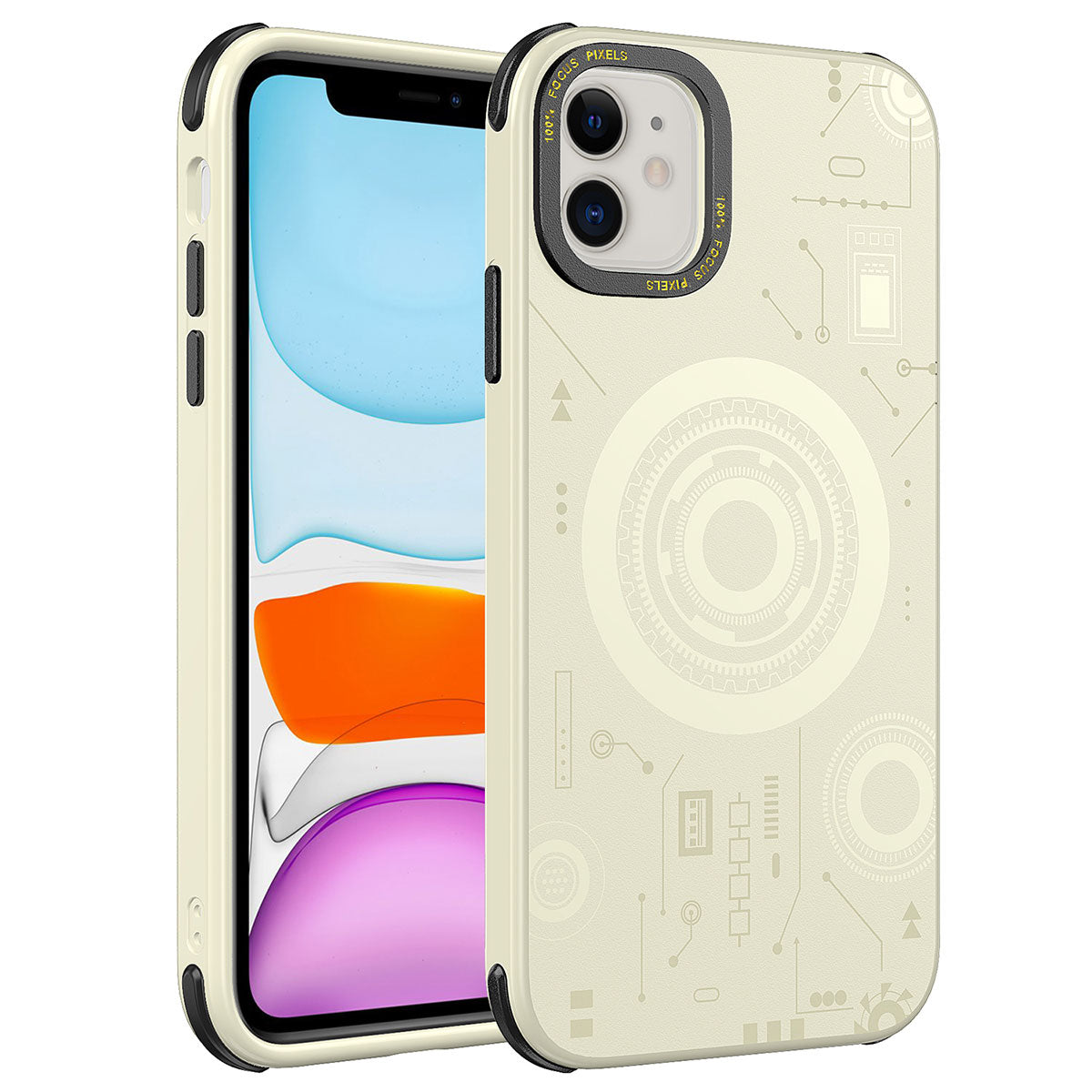 Apple iPhone 11 Kılıf Zore Wireless Şarj Özellikli Desenli Hot Kapak Gold
