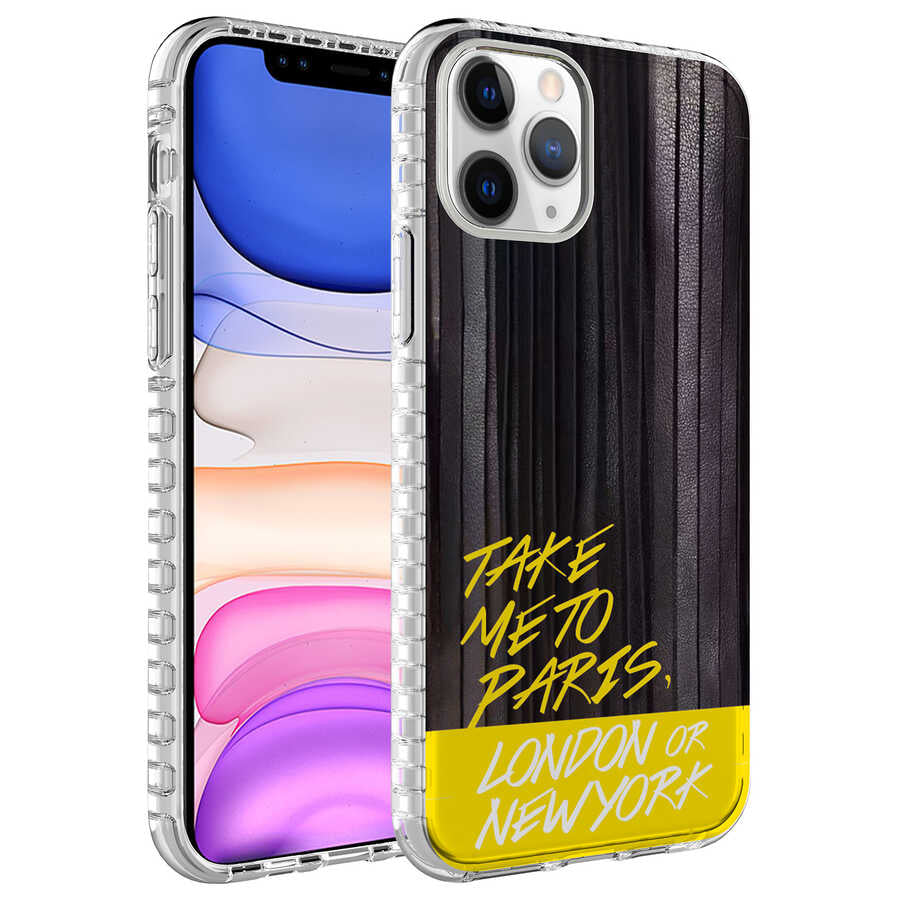 Apple iPhone 11 Pro Kılıf Airbag Kenarlı Renkli Desenli Silikon Zore Elegans Kapak NO3