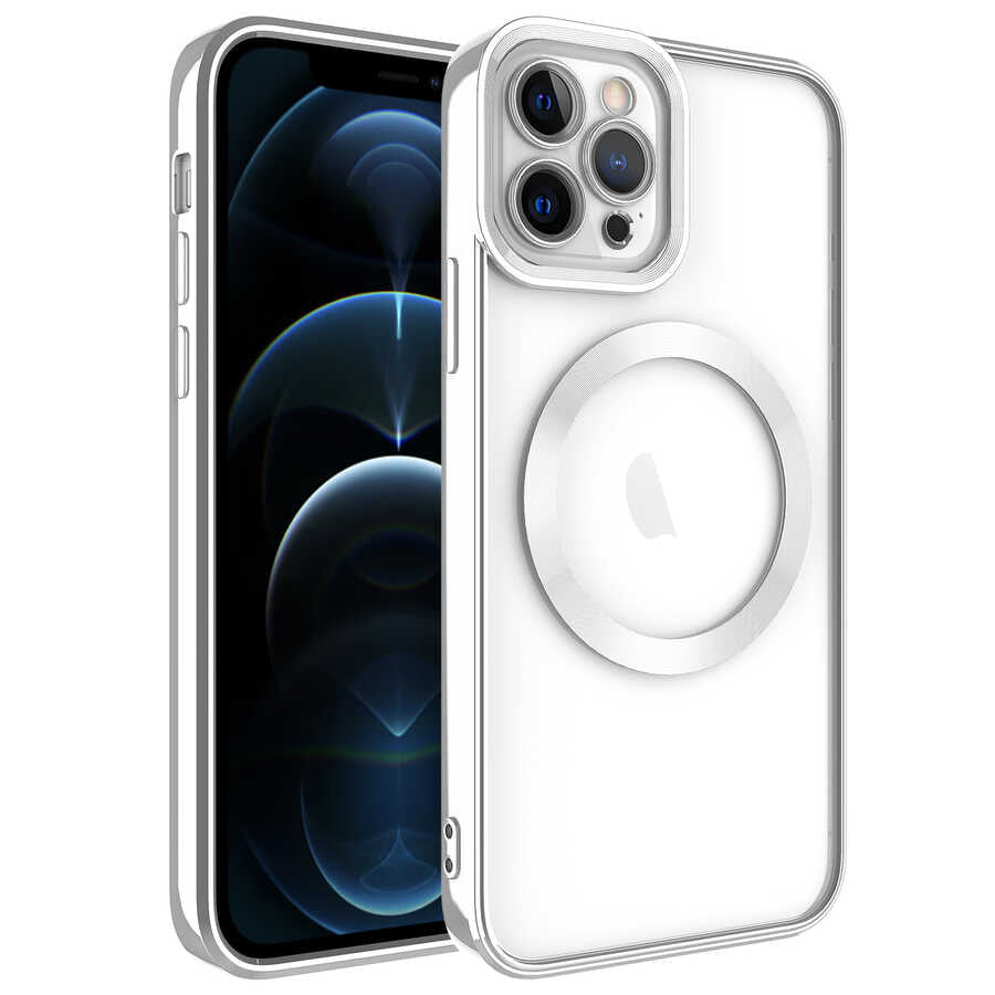 Apple iPhone 11 Pro Kılıf M-safe Wireless Şarj Özellikli Zore Setro Silikon Gümüş